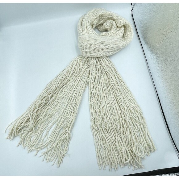 Unisex Crochet Fringe Scarf Beige 76 in x 9 In - Picture 11 of 11